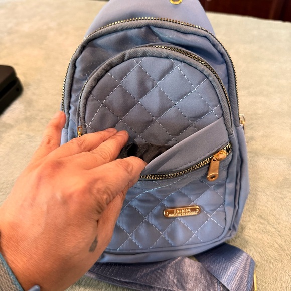 Quilted blue Crossbody Sling Bag with Gold Hardware - Picture 3 of 7